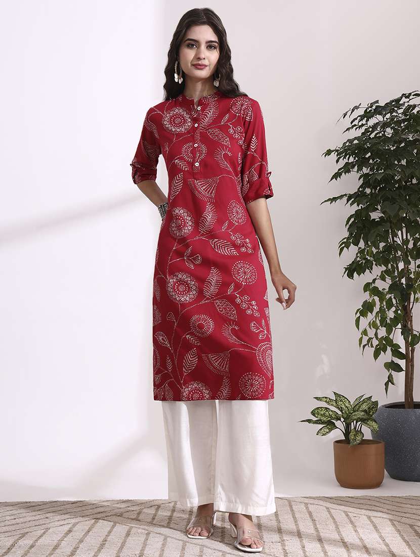 women red rayon straight kurta
