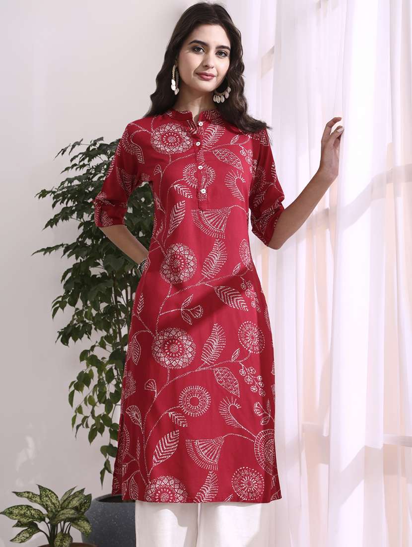 women red rayon straight kurta - 22437133 -  Standard Image - 2