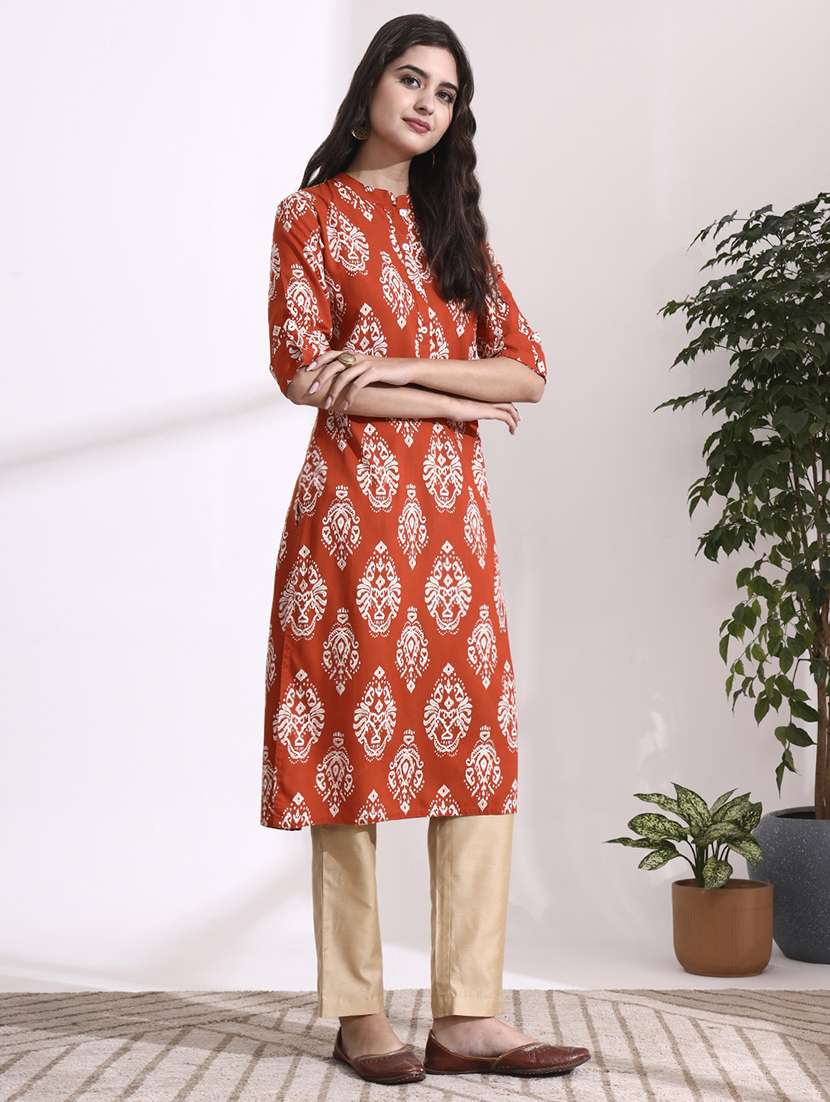 womne orange rayon straight kurta - 22437135 -  Standard Image - 2