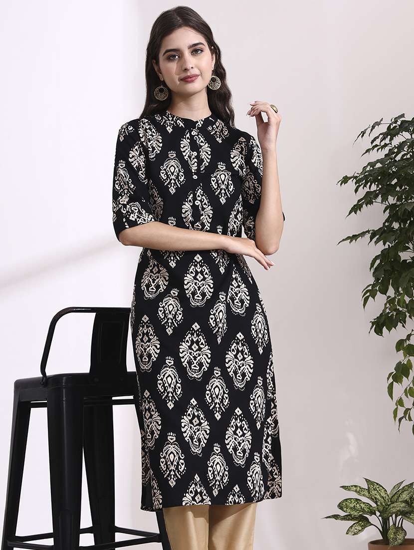 women black rayon straight kurta