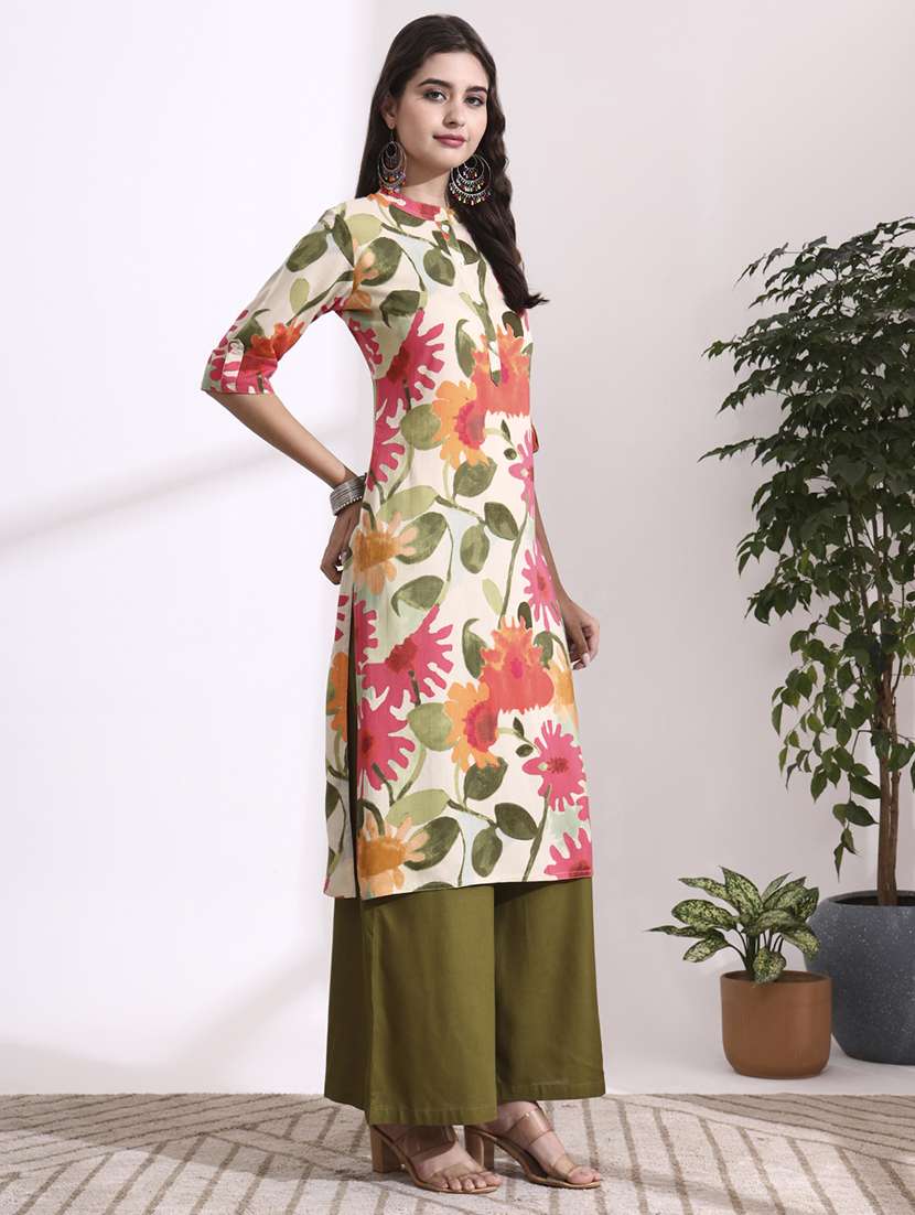 women cream rayon straight kurta - 22437137 -  Standard Image - 2
