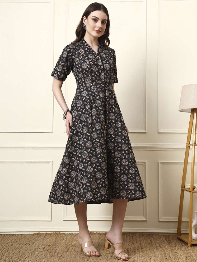 women black cotton fit & flare dress - 22437140 -  Standard Image - 2