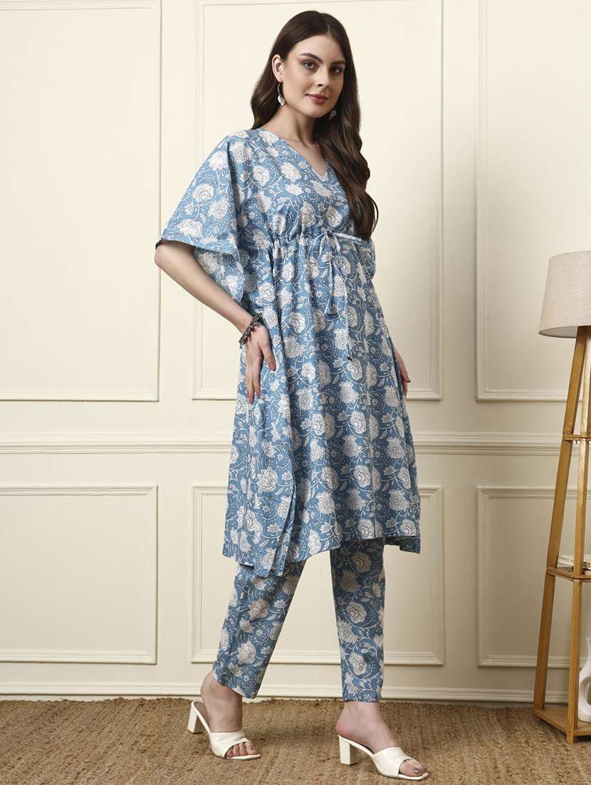 women blue printed cotton top and trouser set - 22437164 -  Standard Image - 2