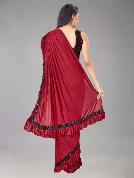 girls maroon ready to wear saree - 22437352 -  Standard Image - 2