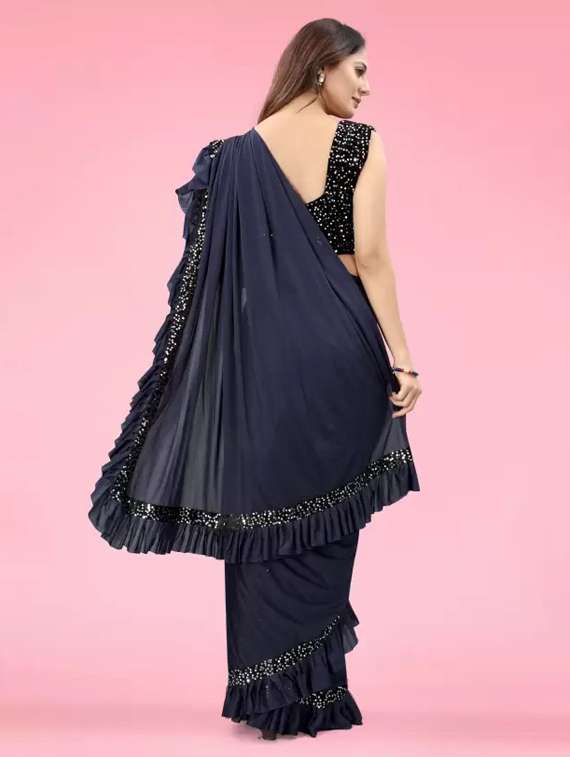 women navy blue ready to wear saree - 22437353 -  Standard Image - 2