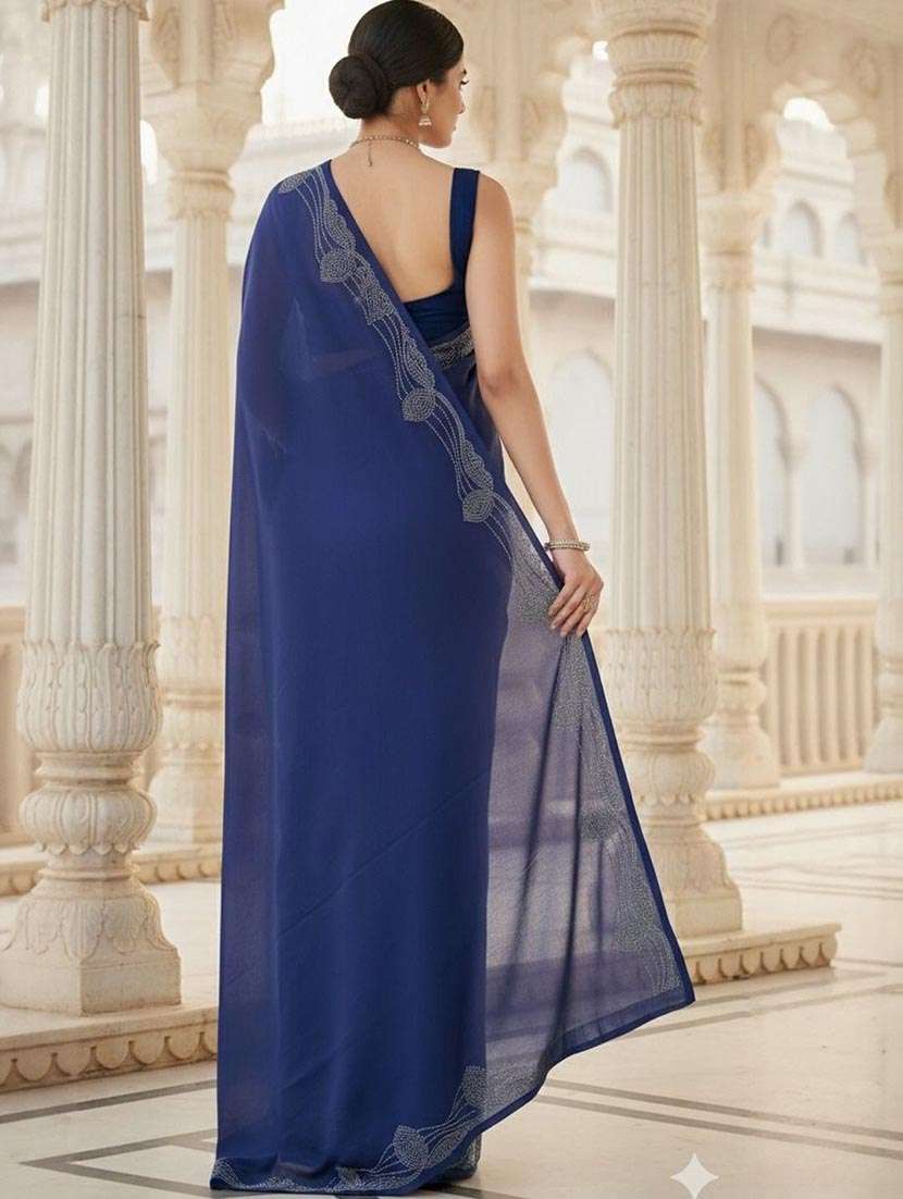 women solid with embellished bordered saree with blouse - 22437655 -  Standard Image - 2