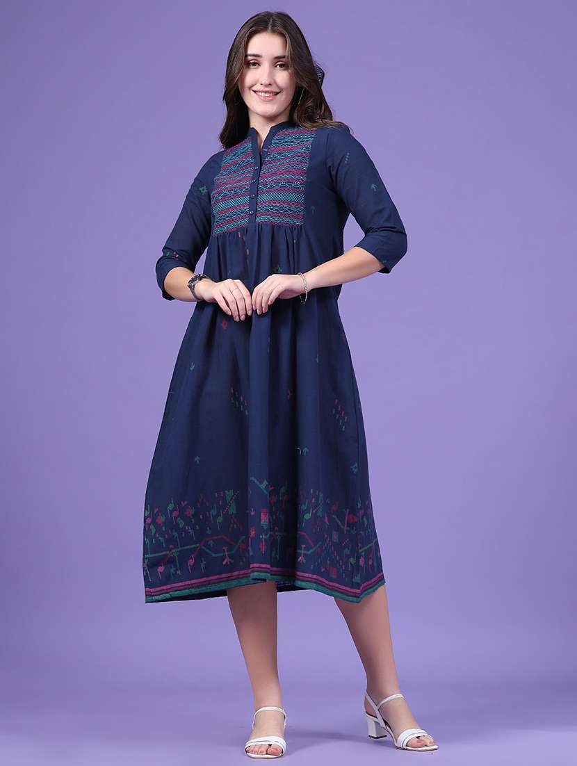 Women Printed Three Quarter Sleeves A-line Dress - 22438322 -  Standard Image - 2