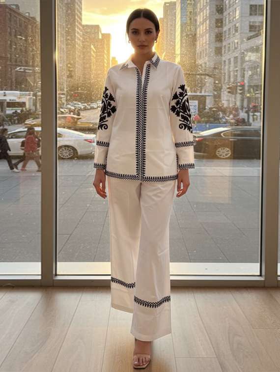women embroidered shirt and trouser co-ord set