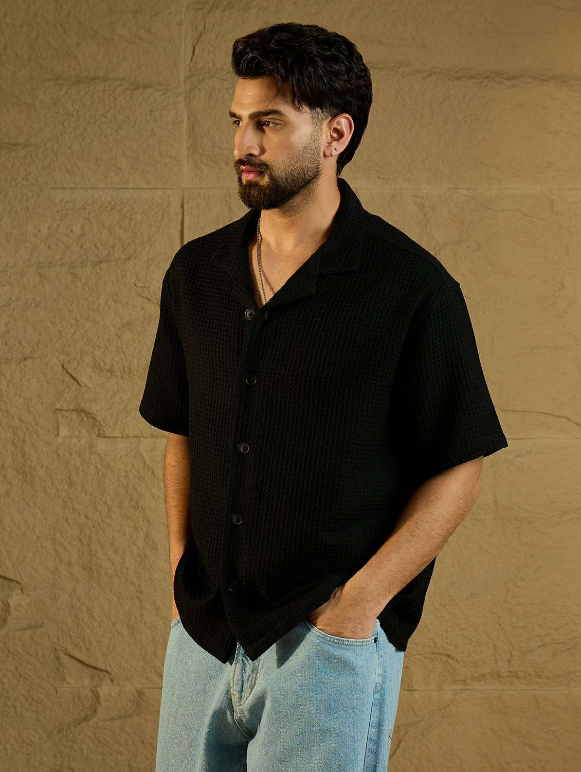 men textured short sleeve oversized casual shirt - 22438382 -  Standard Image - 2