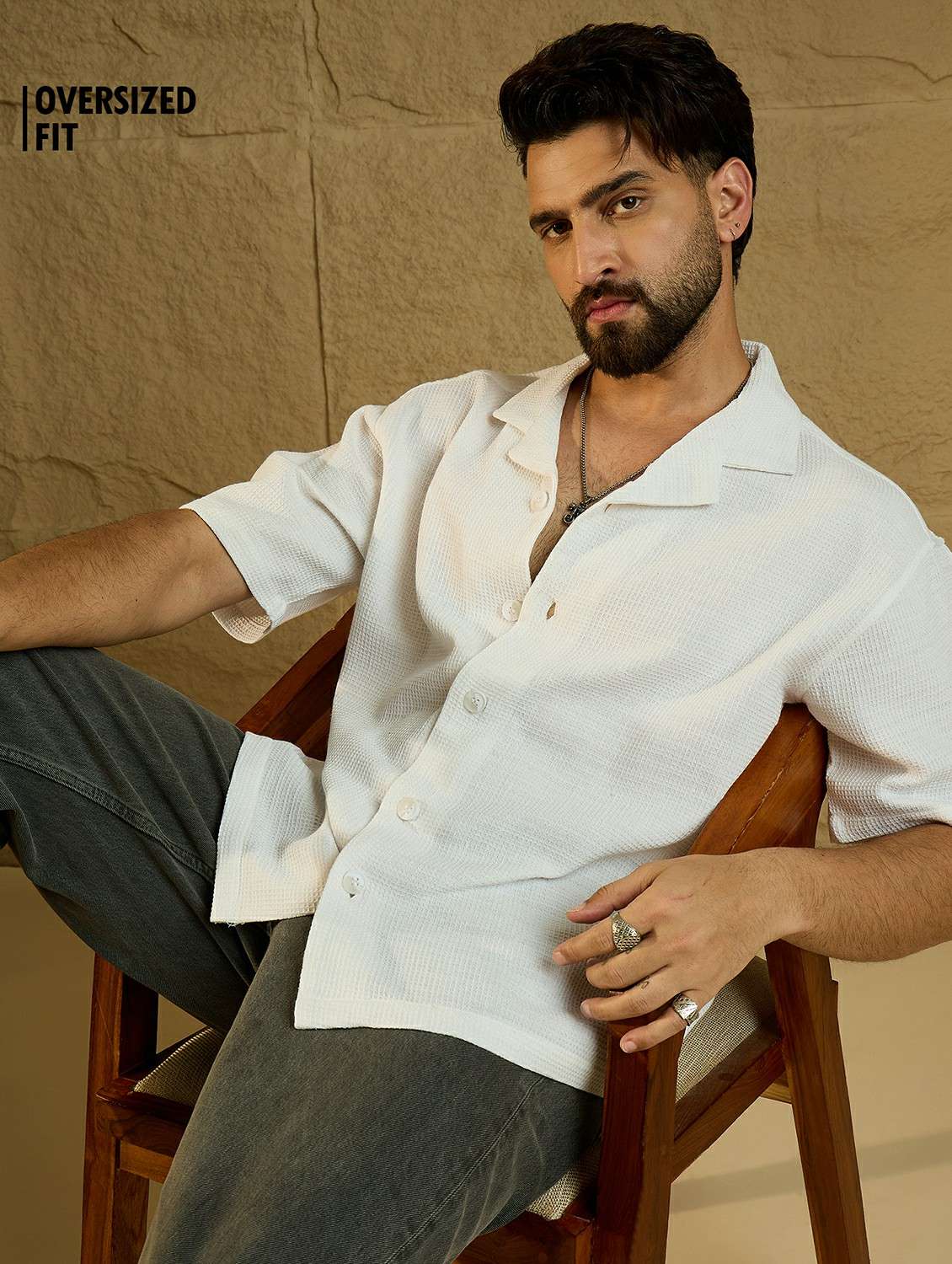 men textured short sleeve oversized casual shirt - 22438383 -  Standard Image - 2