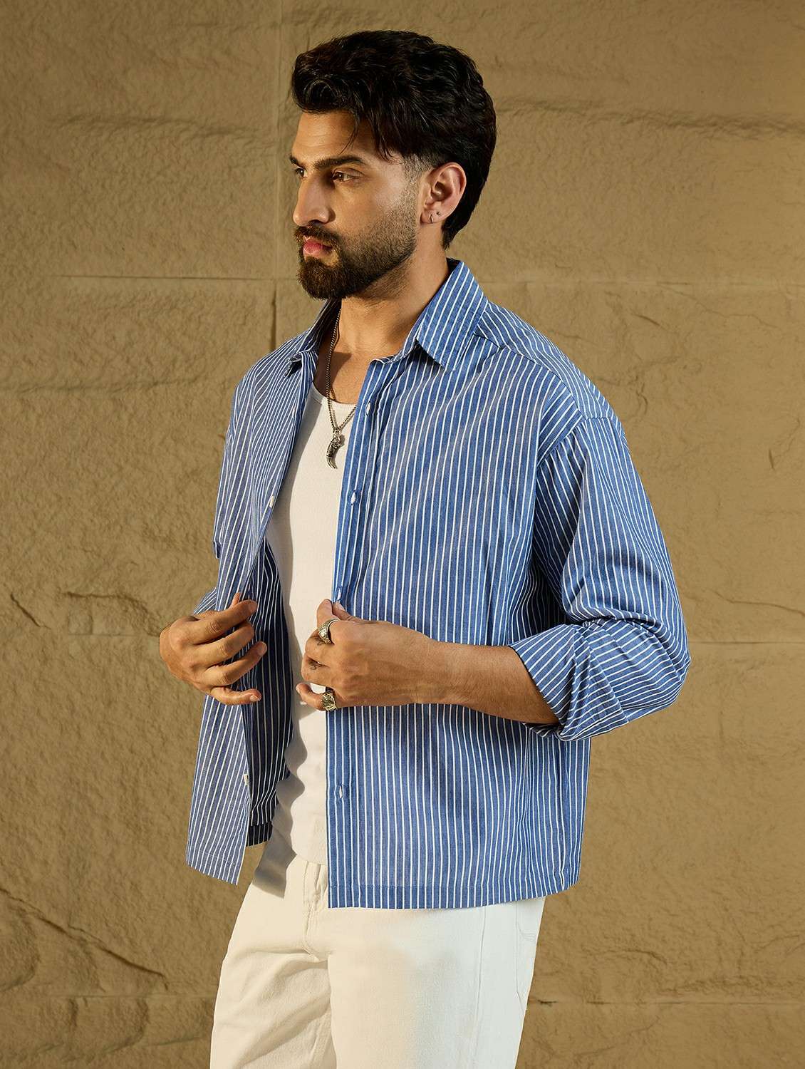men striped long sleeve oversized casual shirt - 22438386 -  Standard Image - 2