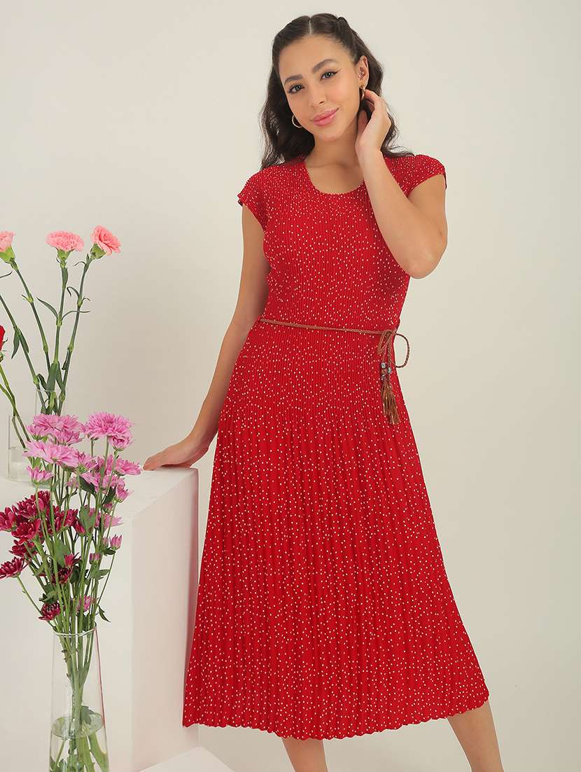 women printed polyester a-line dress
