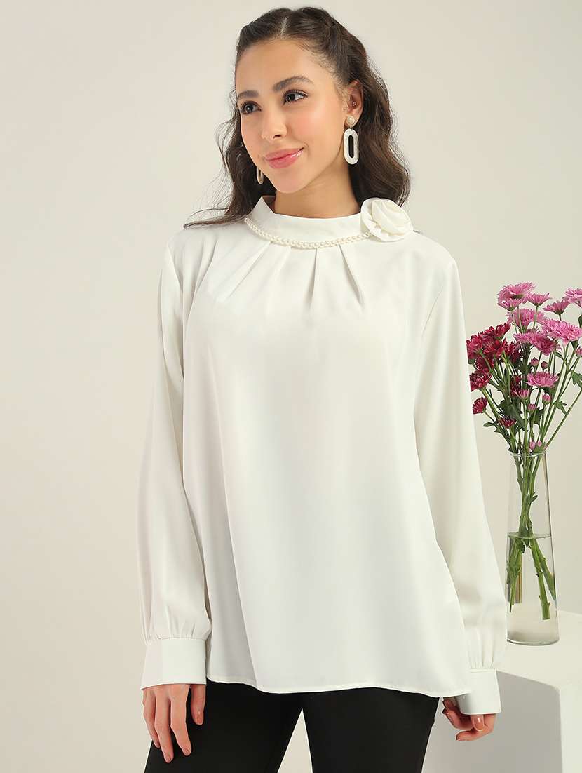 women white polyester regular top