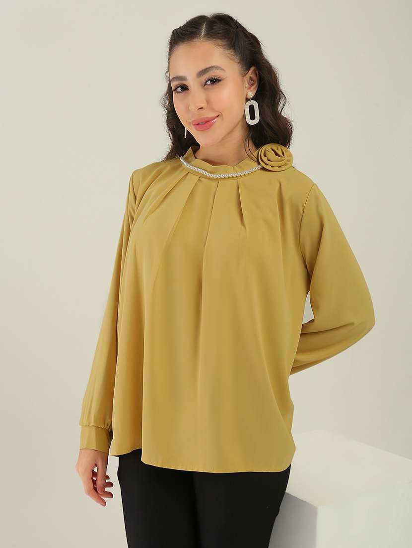 women yellow polyester regular top