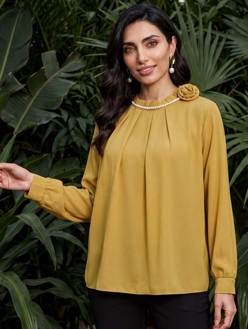 women yellow polyester regular top