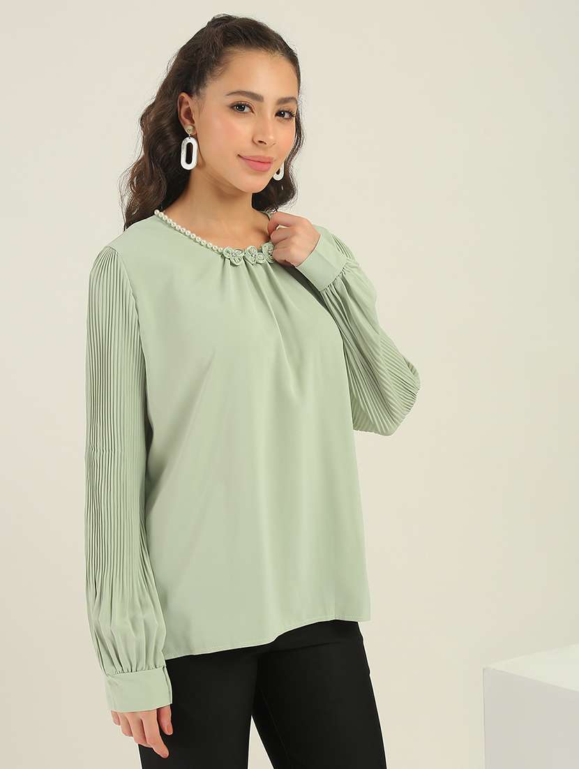 women green solid  long sleeves top - 22438436 -  Standard Image - 2
