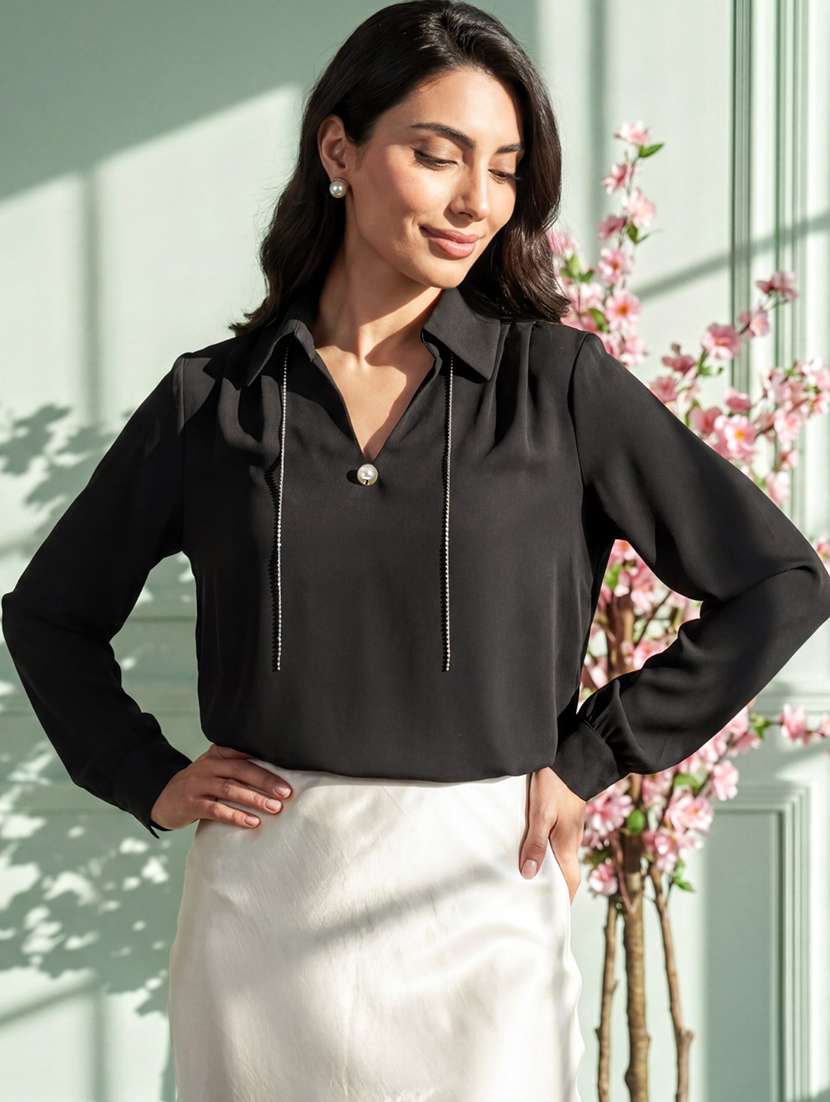 women black polyester regular top