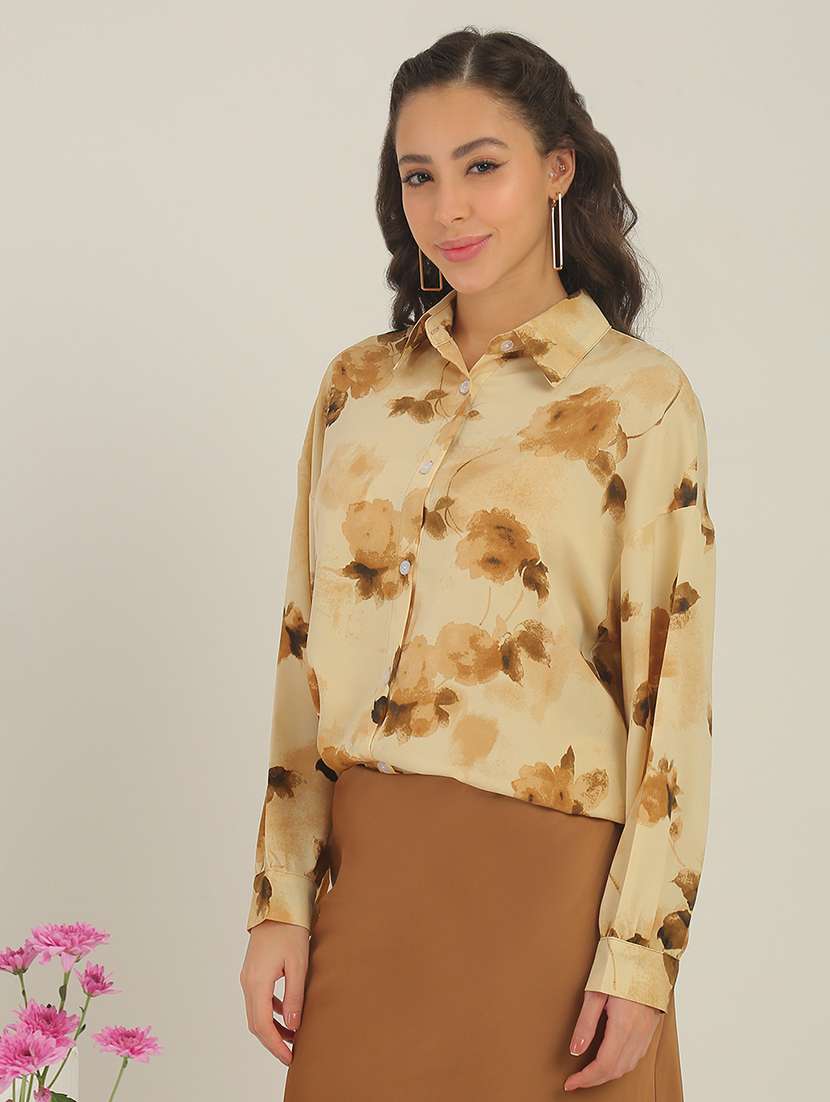 women beige polyester regular shirt - 22438454 -  Standard Image - 2