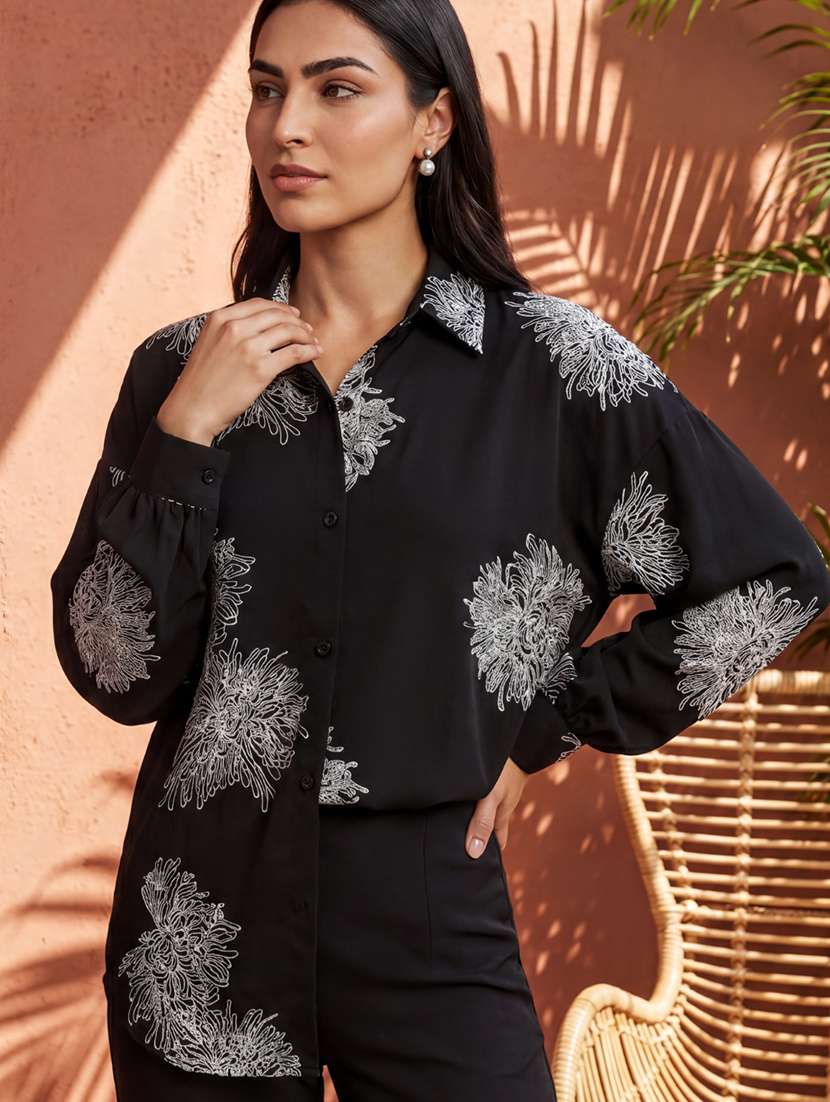 floral print polyester relaxed fit shirt