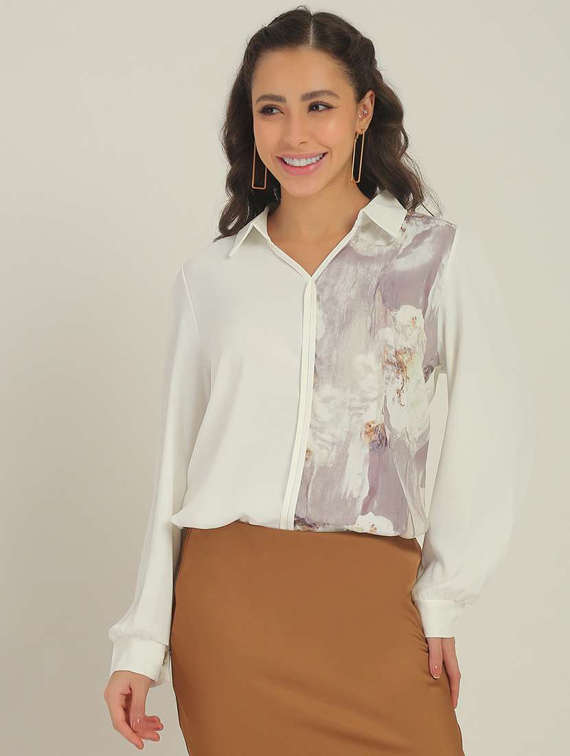 Women White Polyester Regular Shirt - 22438461 -  Standard Image - 2
