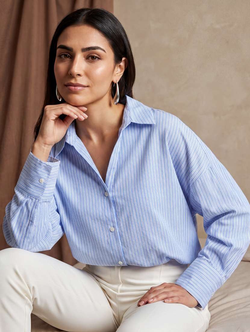 women blue polyester regular shirt
