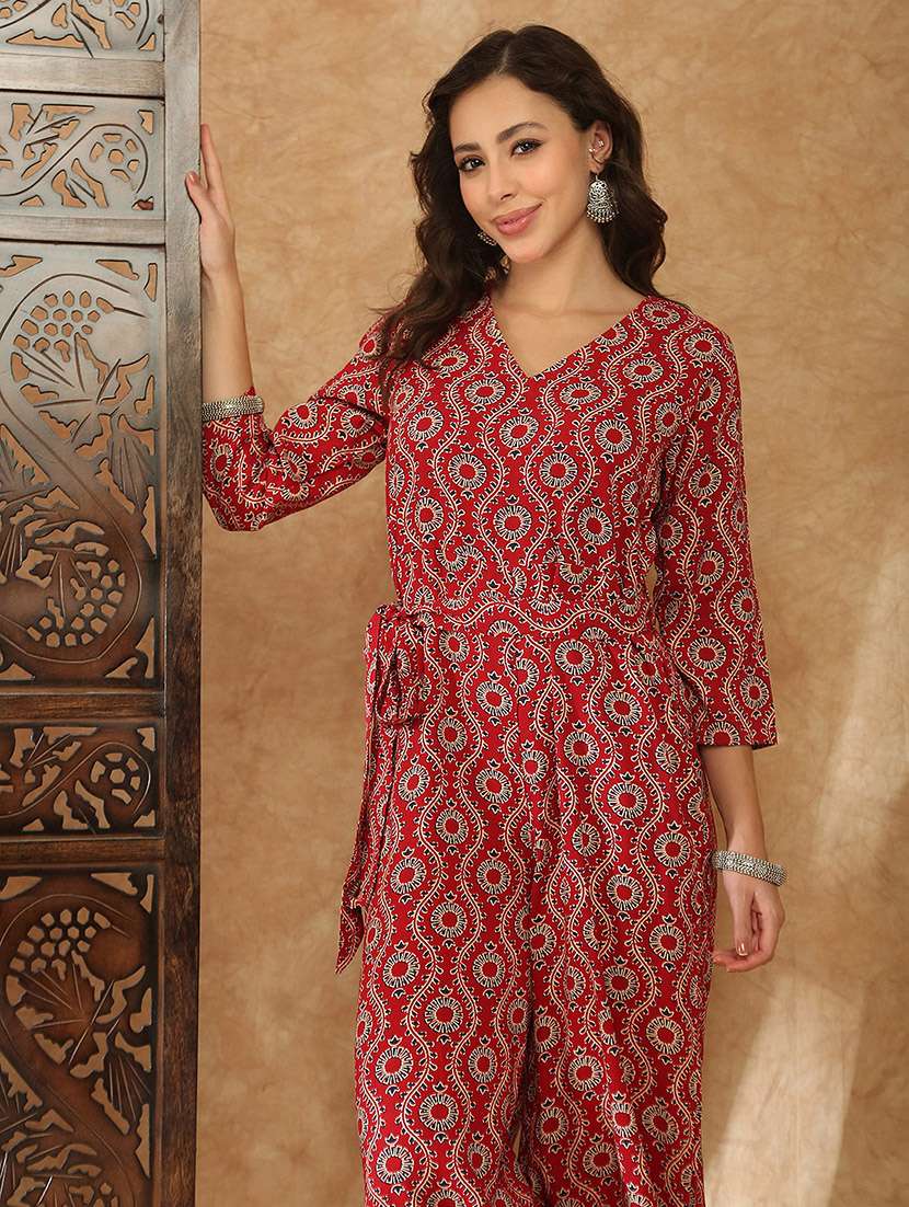 women maroon cotton full leg jumpsuit - 22438465 -  Standard Image - 2