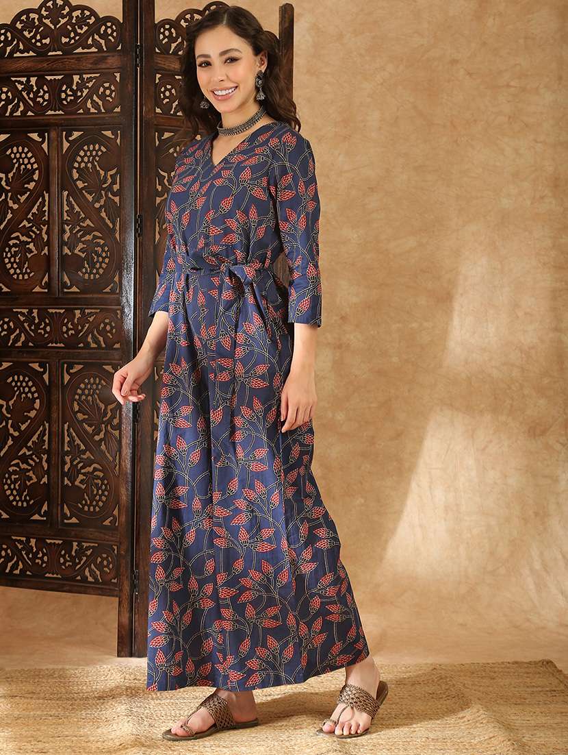 women blue cotton full leg jumpsuit - 22438466 -  Standard Image - 2