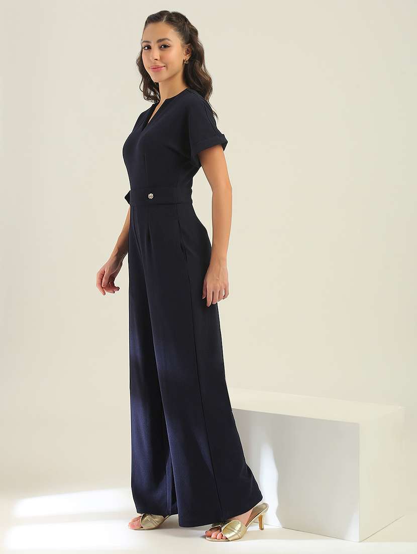 women navy blue polyester full leg jumpsuit - 22438467 -  Standard Image - 2
