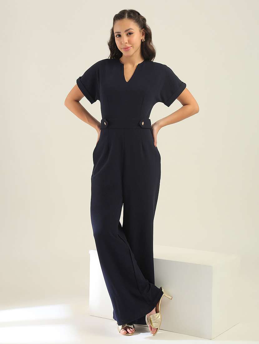 women navy blue polyester full leg jumpsuit - 22438467 -  Standard Image - 2
