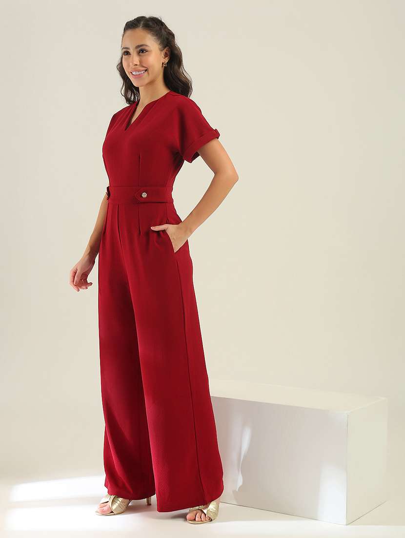 women maroon polyester full leg jumpsuit - 22438468 -  Standard Image - 2