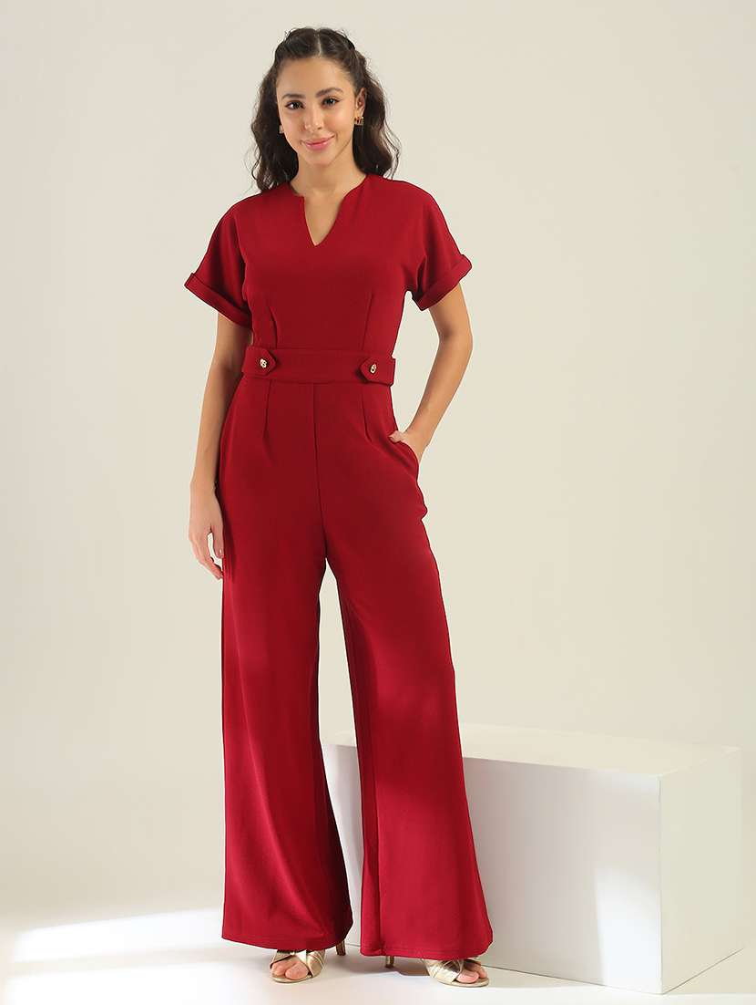 women maroon polyester full leg jumpsuit - 22438468 -  Standard Image - 2