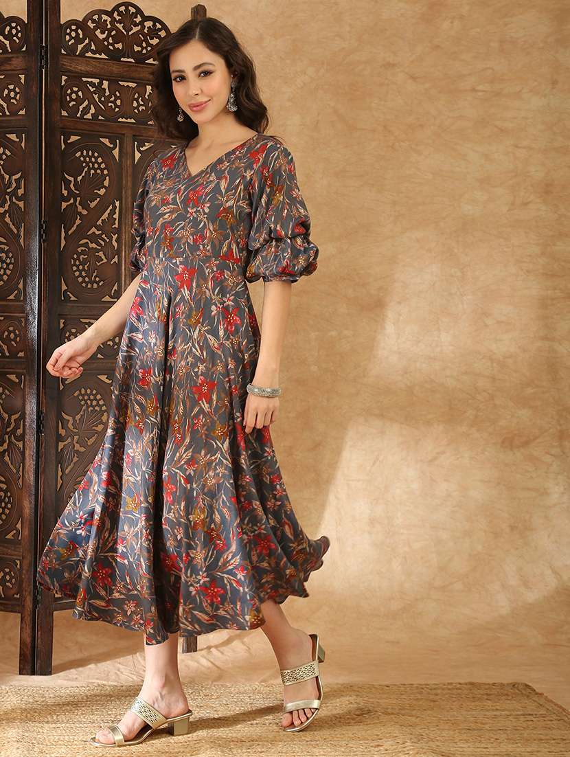women grey rayon a-line ethnic dress - 22438473 -  Standard Image - 2