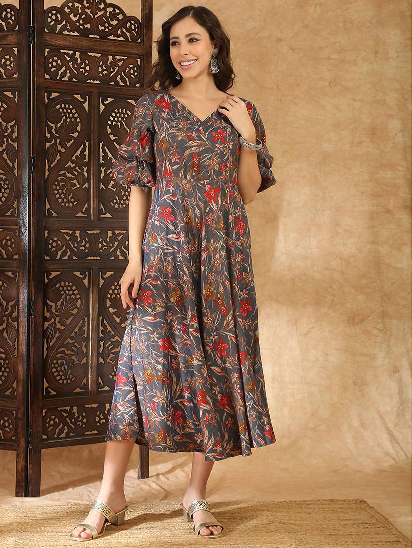 women grey rayon a-line ethnic dress - 22438473 -  Standard Image - 2