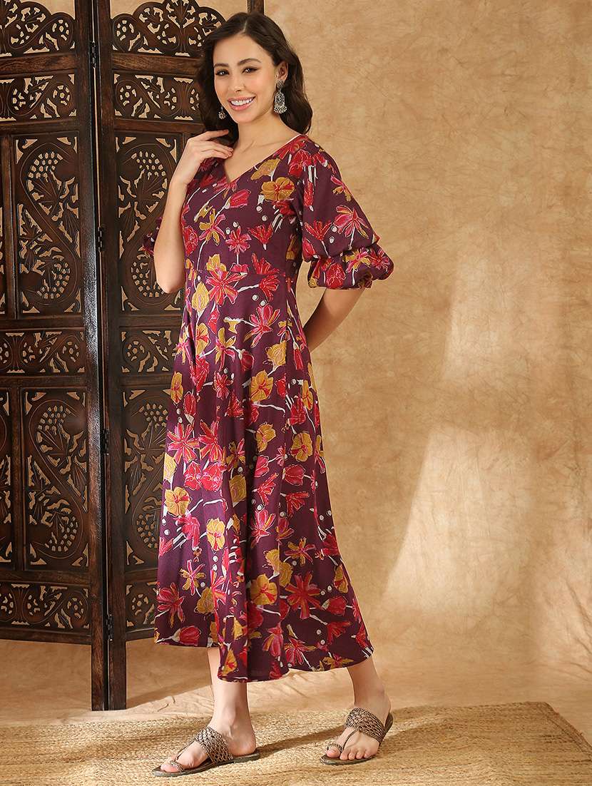 women purple rayon a-line ethnic dress - 22438474 -  Standard Image - 2