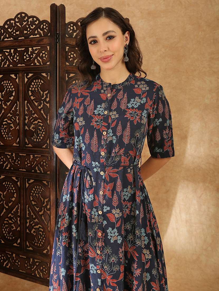 women navy blue rayon a-line ethnic dress - 22438475 -  Standard Image - 2