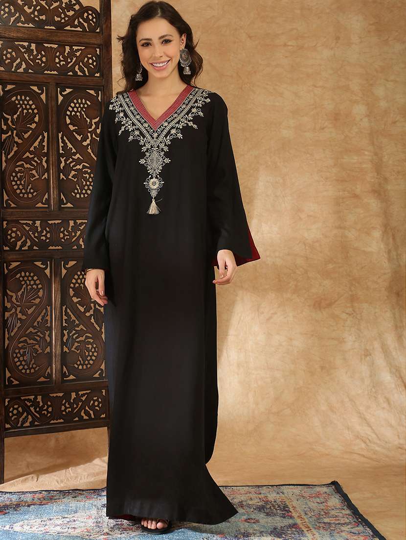women black rayon a-line ethnic dress - 22438476 -  Standard Image - 2