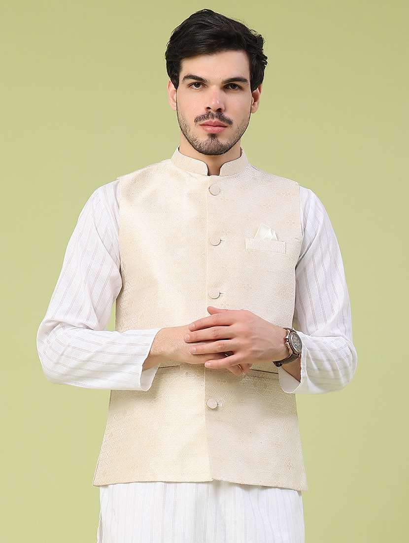 men self design mandarin neck regular fit nehru jacket - 22438646 -  Standard Image - 2