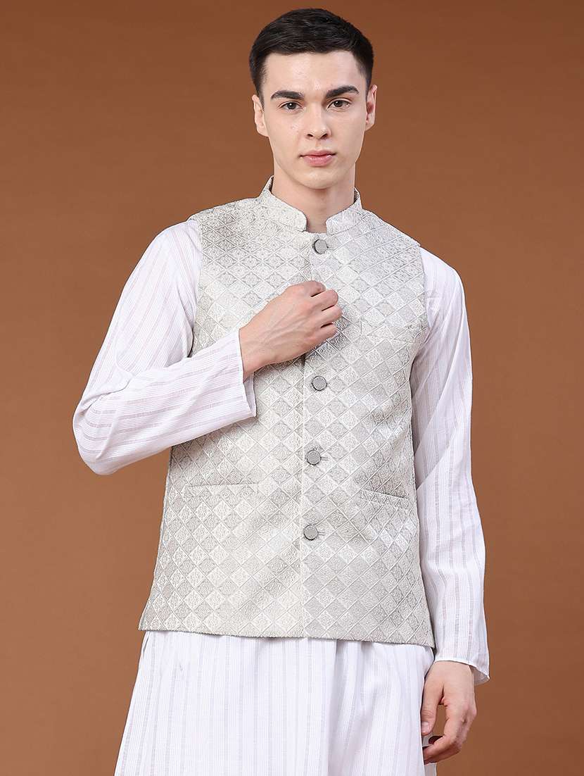 men self design mandarin neck nehru jacket - 22438648 -  Standard Image - 2