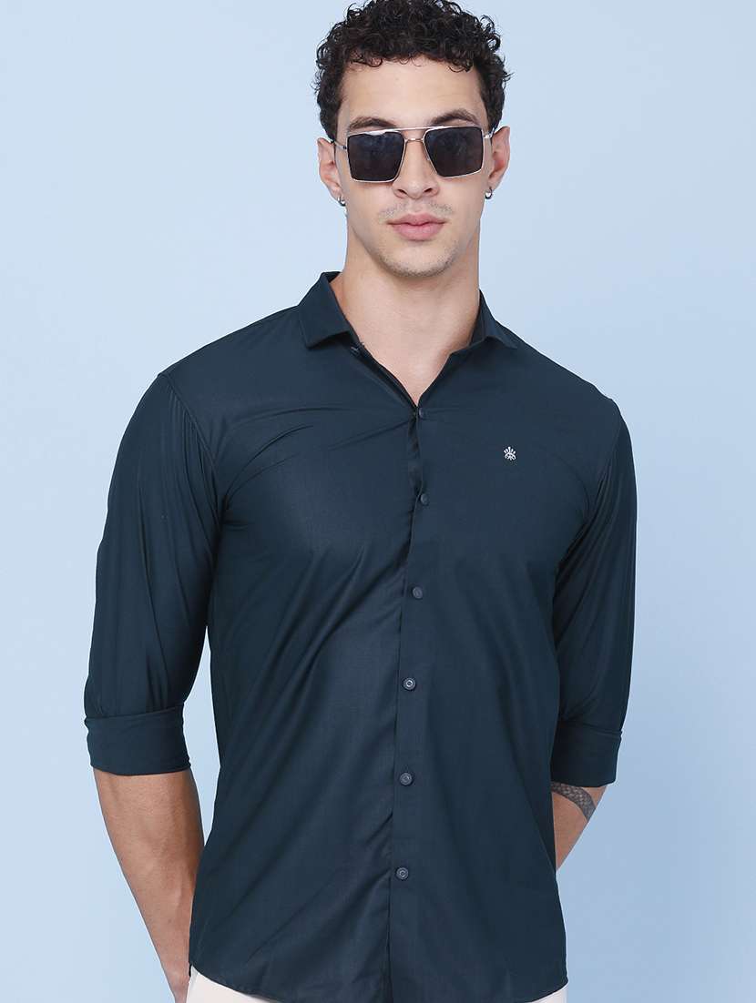 men solid long sleeve slim fit casual shirt