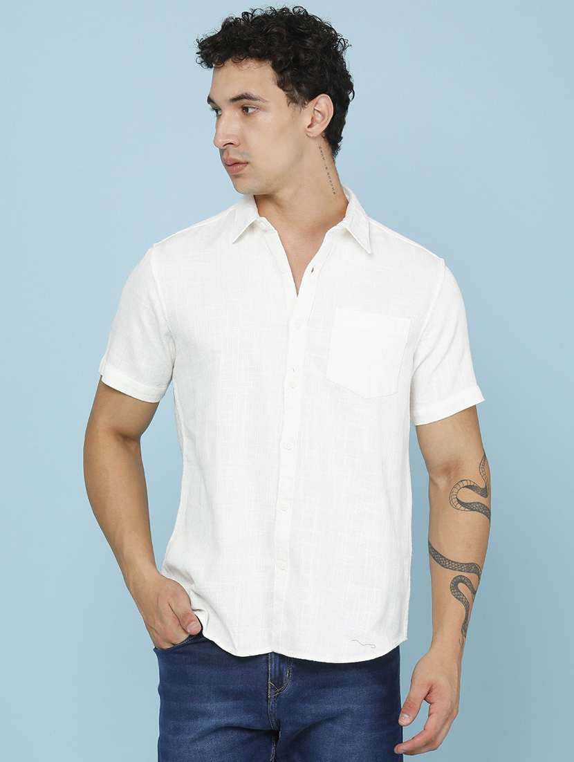 Men Solid Short Sleeve Regular Fit Casual Shirt - 22438755 -  Standard Image - 2