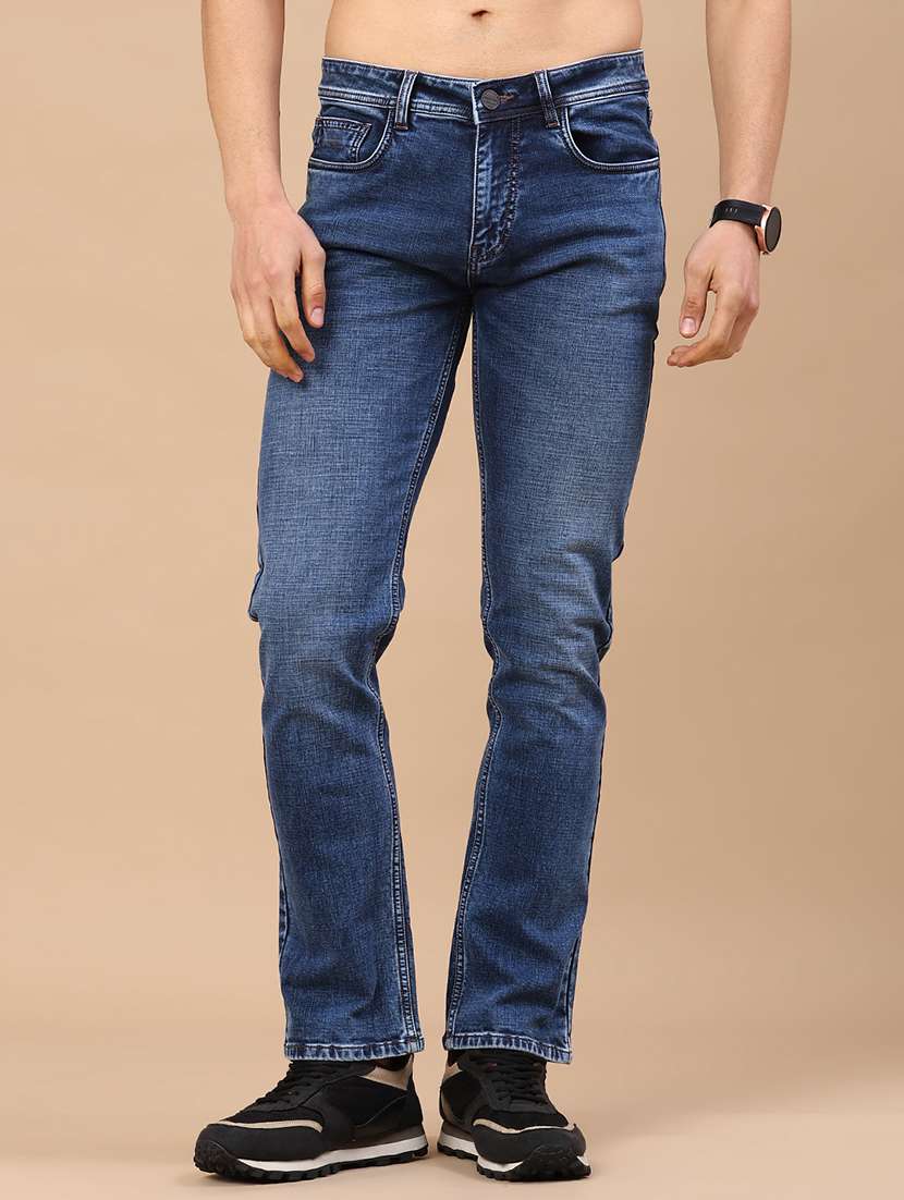 men washed mid rise full length slim fit jeans
