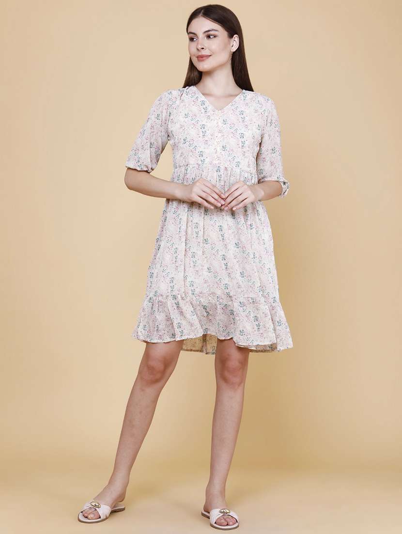 women printed v neck tiered dress - 22438996 -  Standard Image - 2