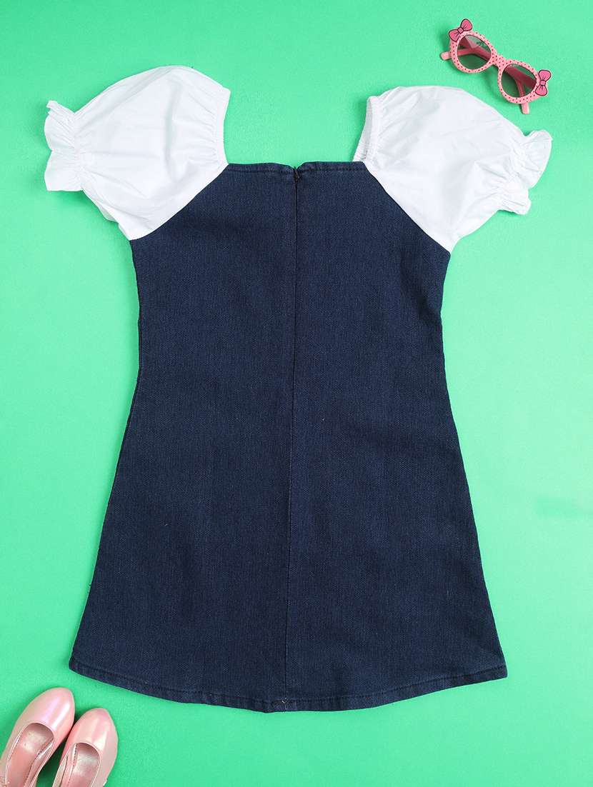 girls colourblocked puff sleeves a-line dress - 22439031 -  Standard Image - 2