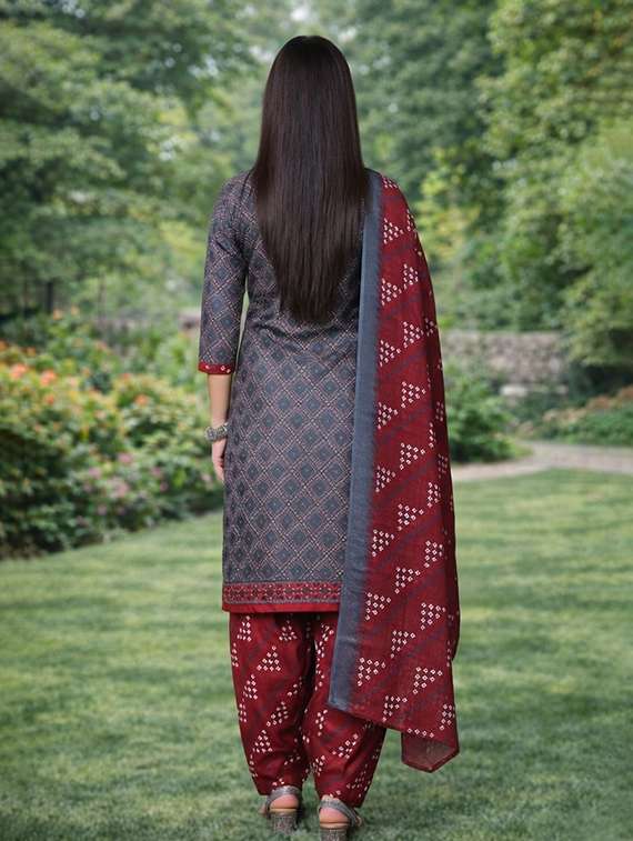 women printed three quarter sleeve kurta salwar with dupatta set - 22439072 -  Standard Image - 2