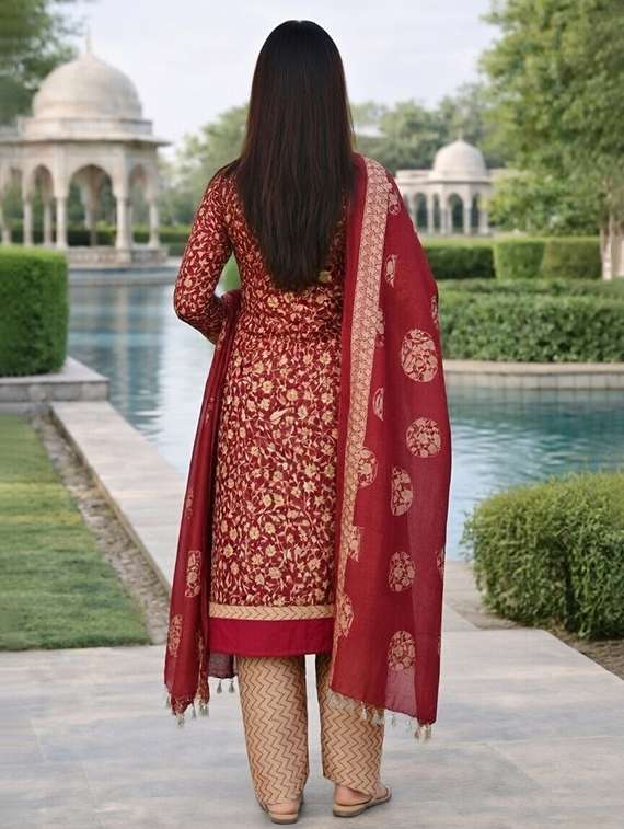 women printed three quarter sleeve kurta salwar with dupatta set - 22439090 -  Standard Image - 2