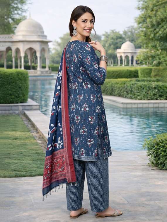 women printed three quarter sleeve kurta salwar with dupatta set - 22439092 -  Standard Image - 2