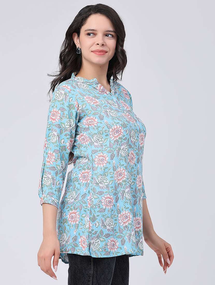 women floral three quarter sleeve straight kurti - 22439300 -  Standard Image - 2