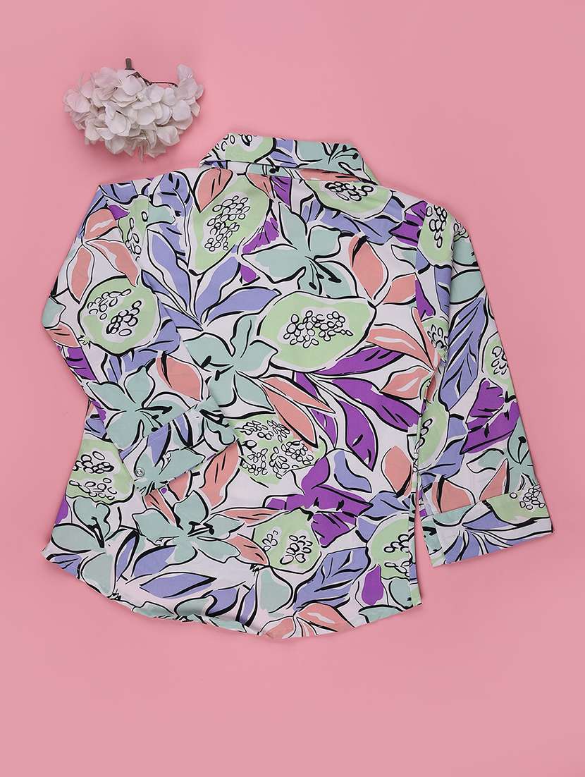 girls printed three quarter sleeves regular fit shirt - 22439312 -  Standard Image - 2