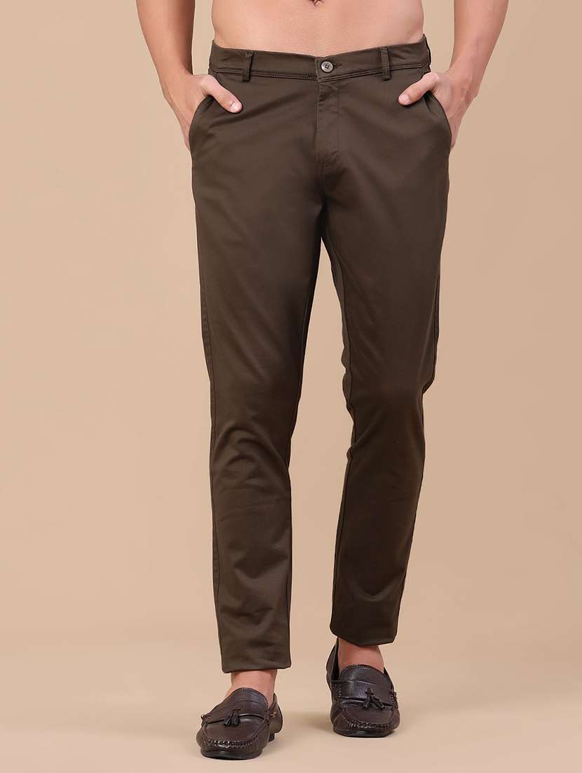 men solid mid rise chinos casual trouser