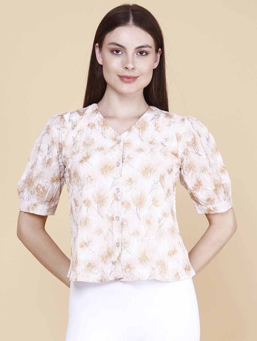women printed three quarter sleeves regular shirt